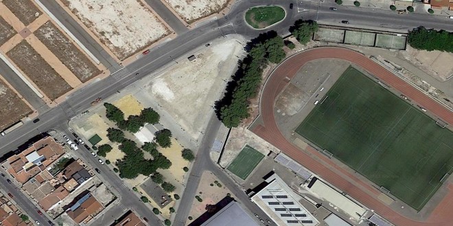 Imagen aérea de la nueva ubicación de la Feria Real de Baena. Foto: Google Maps.